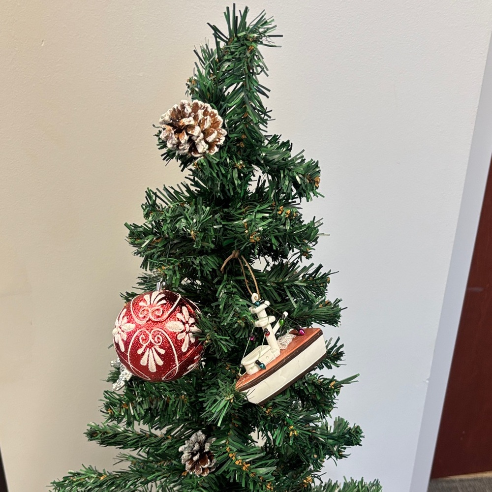 Festive Red Ornament with Pine Cones